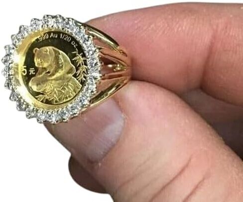 خاتم زفاف من بريتي جويلز 2 قيراط على شكل عملة مويسانيتي باندا مستديرة، مطلي بالذهب الأصفر عيار 14 قيراط in Kuwait