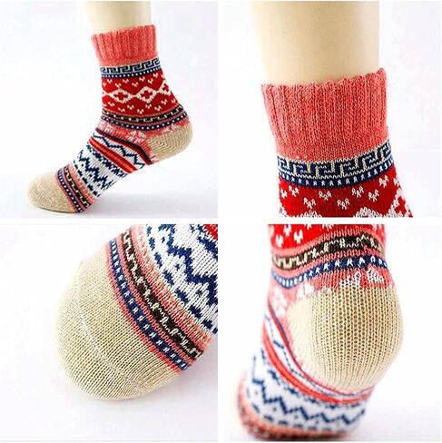JUNAN 5Pairs Ladies thermal Winter socks, Womens Thick Knitting Warm & comfy Wool Crew Vintage Style Sock (G-multicor) in Saudi Arabia