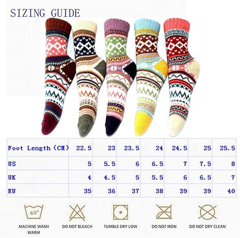 JUNAN 5Pairs Ladies thermal Winter socks, Womens Thick Knitting Warm & comfy Wool Crew Vintage Style Sock (G-multicor) in Saudi Arabia