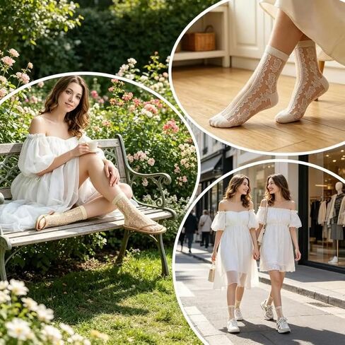 5 Pairs Women's Sheer Ankle Socks Crystal Thin Lace See Through Socks Mesh Lace Elastic Jacquard Sock for Women Girls Ballet Through Socks Summer in Saudi Arabia