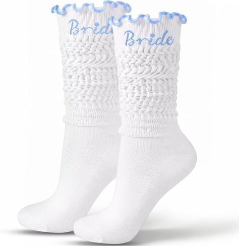 Hercicy Bride Socks Slouch Socks for Women White Blue Women Wedding Gifts Bachelorette Party Favors Wedding Bridesmaid Gifts in Kuwait
