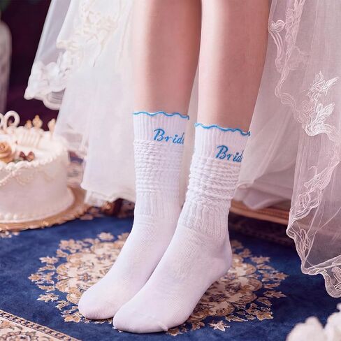 Hercicy Bride Socks Slouch Socks for Women White Blue Women Wedding Gifts Bachelorette Party Favors Wedding Bridesmaid Gifts in Kuwait