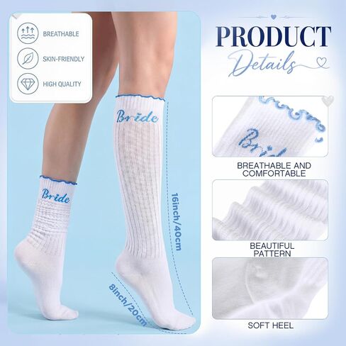 Hercicy Bride Socks Slouch Socks for Women White Blue Women Wedding Gifts Bachelorette Party Favors Wedding Bridesmaid Gifts in Kuwait