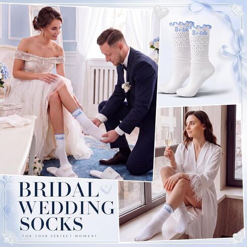 Hercicy Bride Socks Slouch Socks for Women White Blue Women Wedding Gifts Bachelorette Party Favors Wedding Bridesmaid Gifts in Kuwait