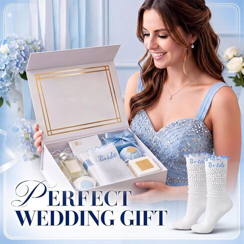Hercicy Bride Socks Slouch Socks for Women White Blue Women Wedding Gifts Bachelorette Party Favors Wedding Bridesmaid Gifts in Kuwait