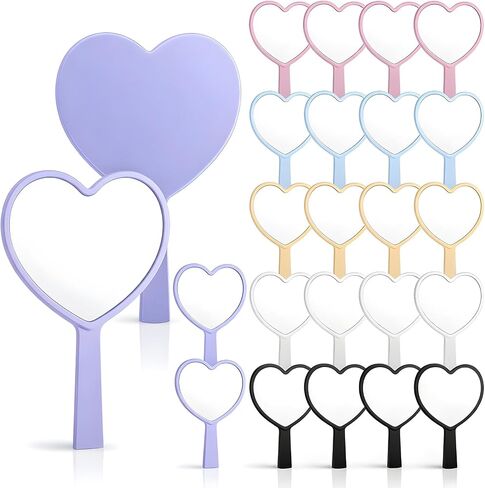 24 Pcs Heart Shaped Handheld Mirrors with Handle Valentines Gifts, Cute Travel Mini Makeup Plastic Mirrors, Mini Travel Makeup Mirrorss, Small Portable Travels Makeups Hand Held Mirror Women Cosmetic in Saudi Arabia