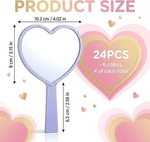 24 Pcs Heart Shaped Handheld Mirrors with Handle Valentines Gifts, Cute Travel Mini Makeup Plastic Mirrors, Mini Travel Makeup Mirrorss, Small Portable Travels Makeups Hand Held Mirror Women Cosmetic in Saudi Arabia