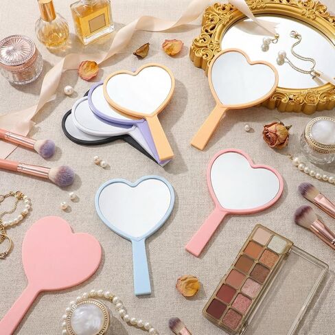24 Pcs Heart Shaped Handheld Mirrors with Handle Valentines Gifts, Cute Travel Mini Makeup Plastic Mirrors, Mini Travel Makeup Mirrorss, Small Portable Travels Makeups Hand Held Mirror Women Cosmetic in Saudi Arabia