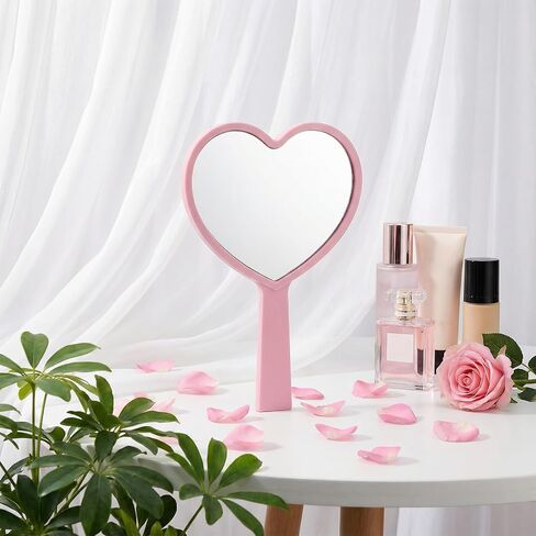 24 Pcs Heart Shaped Handheld Mirrors with Handle Valentines Gifts, Cute Travel Mini Makeup Plastic Mirrors, Mini Travel Makeup Mirrorss, Small Portable Travels Makeups Hand Held Mirror Women Cosmetic in Saudi Arabia