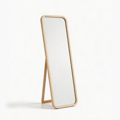 Solid Beech Wood Full Length Mirror, 63" x 18" Freestanding Floor Mirror with Stand, 2-in-1 Wall Mounted Dressing Mirror for Bedroom Living Room, Natural Wood Color in Saudi Arabia