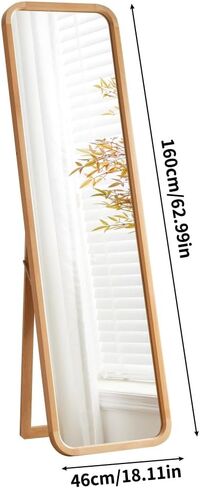 Solid Beech Wood Full Length Mirror, 63" x 18" Freestanding Floor Mirror with Stand, 2-in-1 Wall Mounted Dressing Mirror for Bedroom Living Room, Natural Wood Color in Saudi Arabia
