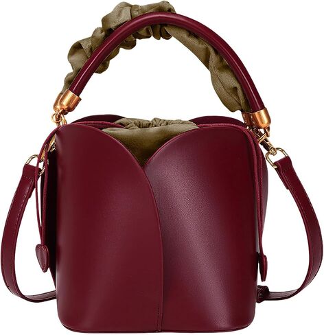 PU Leather Bucket Bag for Women Vintage Drawstring Tote Bag with Removable Shoulder Strap in Saudi Arabia