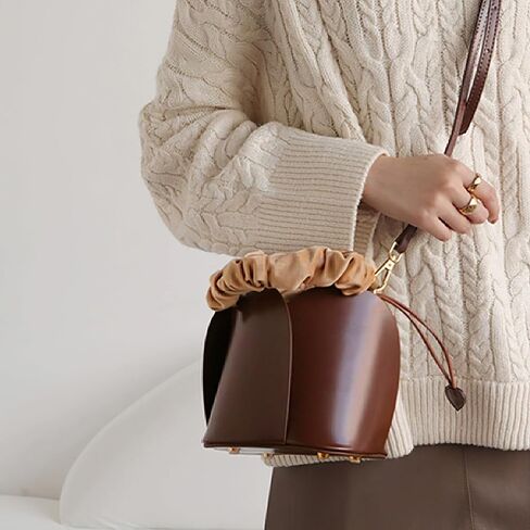 PU Leather Bucket Bag for Women Vintage Drawstring Tote Bag with Removable Shoulder Strap in Saudi Arabia