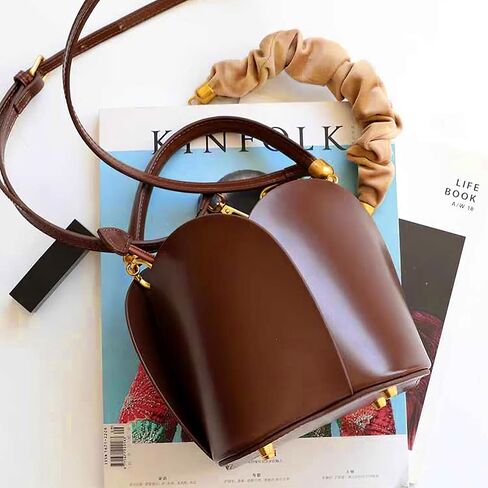PU Leather Bucket Bag for Women Vintage Drawstring Tote Bag with Removable Shoulder Strap in Saudi Arabia