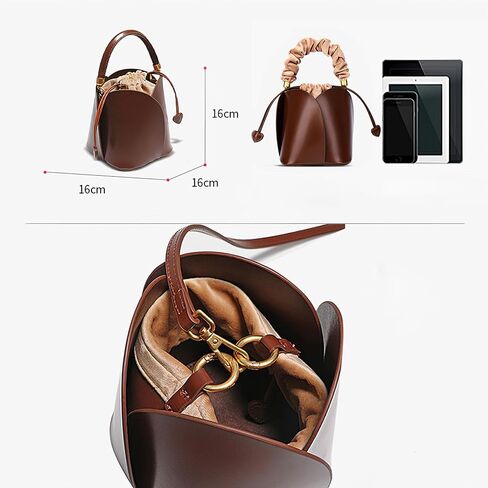 PU Leather Bucket Bag for Women Vintage Drawstring Tote Bag with Removable Shoulder Strap in Saudi Arabia