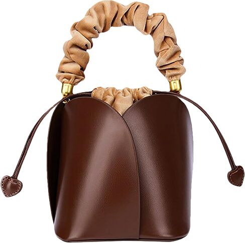 PU Leather Bucket Bag for Women Vintage Drawstring Tote Bag with Removable Shoulder Strap in Saudi Arabia