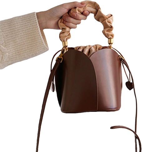 PU Leather Bucket Bag for Women Vintage Drawstring Tote Bag with Removable Shoulder Strap in Saudi Arabia