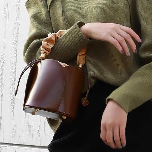 PU Leather Bucket Bag for Women Vintage Drawstring Tote Bag with Removable Shoulder Strap in Saudi Arabia