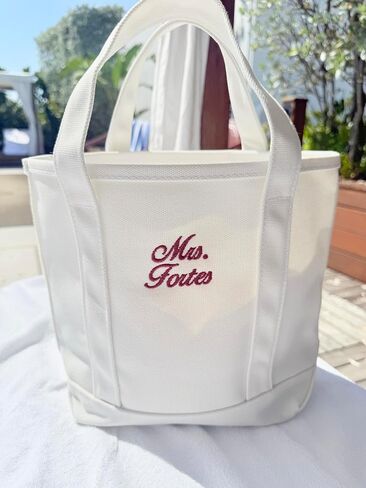 White Canvas Tote Bag, Personalized Embroidered Mrs. Tote, Gift For Bride, Bridal Shower, Bachelorette in Saudi Arabia