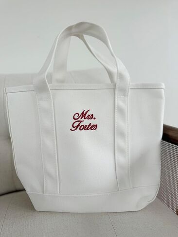 White Canvas Tote Bag, Personalized Embroidered Mrs. Tote, Gift For Bride, Bridal Shower, Bachelorette in Saudi Arabia