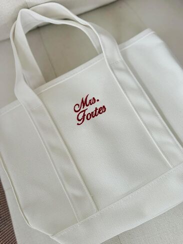 White Canvas Tote Bag, Personalized Embroidered Mrs. Tote, Gift For Bride, Bridal Shower, Bachelorette in Saudi Arabia
