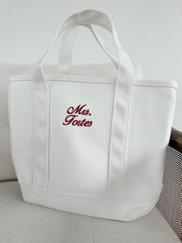 White Canvas Tote Bag, Personalized Embroidered Mrs. Tote, Gift For Bride, Bridal Shower, Bachelorette in Saudi Arabia
