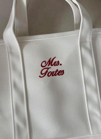 White Canvas Tote Bag, Personalized Embroidered Mrs. Tote, Gift For Bride, Bridal Shower, Bachelorette in Saudi Arabia
