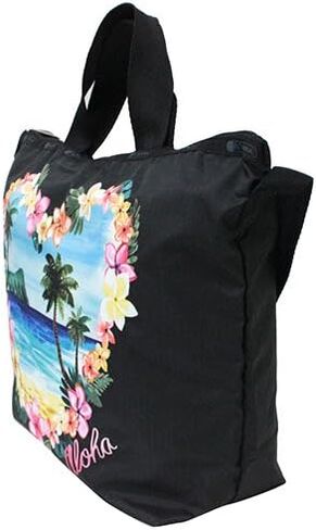 حقيبة يد LeSportsac Aloha Sunrise HAWAII حصرية سهلة الحمل + حقيبة يد بمقبض علوي، طراز 2431/لون K586، طباعة موضعية - زهور ليو الاستوائية النابضة بالحياة وأشجار النخيل، طباعة Aloha من الأمام والخلف in Kuwait