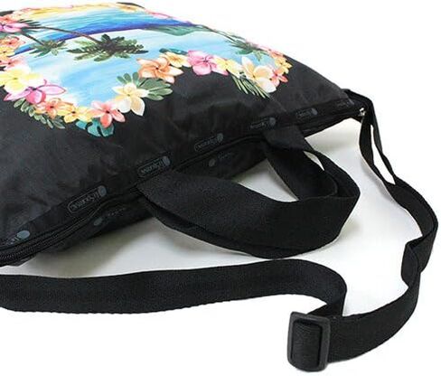 حقيبة يد LeSportsac Aloha Sunrise HAWAII حصرية سهلة الحمل + حقيبة يد بمقبض علوي، طراز 2431/لون K586، طباعة موضعية - زهور ليو الاستوائية النابضة بالحياة وأشجار النخيل، طباعة Aloha من الأمام والخلف in Kuwait