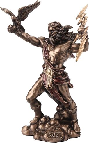 Veronese Design 4 3/8 Zeus Greek God of The Sky Holding Thunderbolt Hand Painted Resin Sculpture in Kuwait