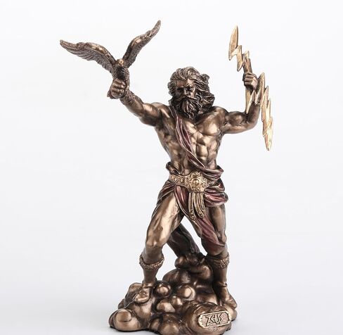 Veronese Design 4 3/8 Zeus Greek God of The Sky Holding Thunderbolt Hand Painted Resin Sculpture in Kuwait