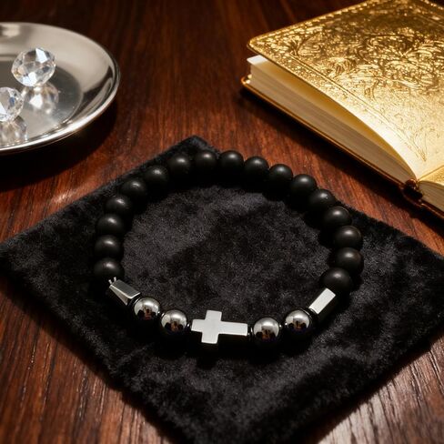 Men's 3 Pack Beaded Bracelet Set - Multi - Layer Cross & Hematite Stone Beads Stackable Bracelets, Stainless Steel Hip Hop Fashion Jewelry for Men, Ideal Gift for Boyfriend Husband in Saudi Arabia
