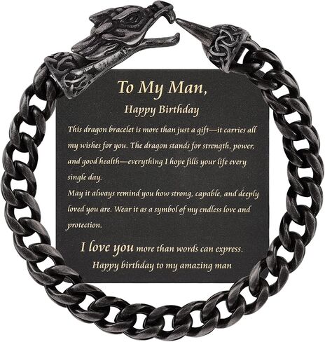 Handmade Dragon Bracelet Gifts for Men, 316L Stainless Steel Cuban Link Chain, Viking Norse Jewelry Gift for Him Son Grandson Husband Boyfriend Brother in Saudi Arabia