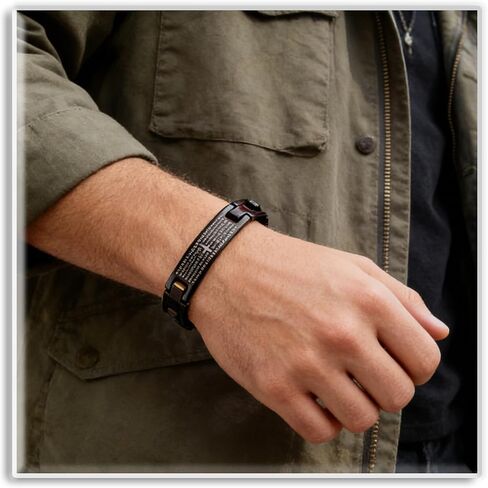 Xusamss Mens Stainless Steel Link Bracelet Cross Lords Prayer Wristband for Men, Fashion Curb Chain Bracelet, Bible Verse Link Bracelet in Kuwait