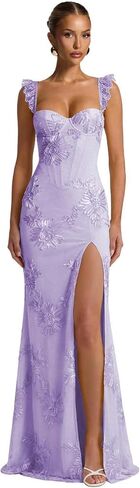 Floral Prom Dresses 2026 Spaghetti Straps Mermaid Bridesmaid Dress with Slit Long Corset Formal Dress in Saudi Arabia