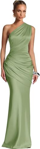 One Shoulder Satin Bridesmaid Dresses for Women 2026 Long Mermaid Pleated Formal Evening Party Gowns in Saudi Arabia