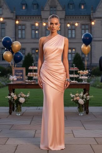 One Shoulder Satin Bridesmaid Dresses for Women 2026 Long Mermaid Pleated Formal Evening Party Gowns in Saudi Arabia