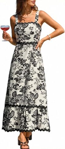CUPSHE Women's Boho Floral Maxi Dress 2026 Sleeveless Long Flowy Sundress Summer Beach Vacation Wedding Guest Cami Dresses in Kuwait