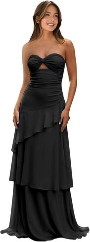 Chiffon Bridesmaid Dresses for Women Long Ruffle Strapless Formal Dress in Saudi Arabia