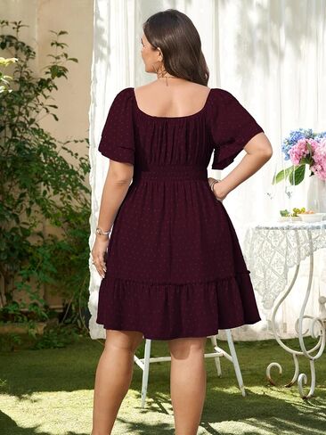 CICIDUDU Women's Plus Size Summer Dresses Short Sleeve Square Neck A Line Casual Boho Cute Ruffle Mini Dress with Pocket in Saudi Arabia