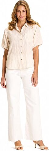 Beach Lunch Lounge Carey - Women's Light Honey Relaxed Fit Short Sleeve Collared Blouse in Kuwait