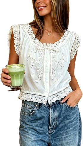 Tie Front Crop Tank Tops for Women Y2K Sleeveless Floral Camisole Lace Trim Sheer Vest Top Vintage Aesthetic Teens in Saudi Arabia
