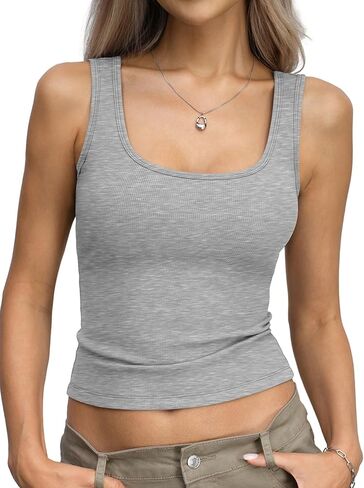 EasyGala Womens Ribbed Crop Tank Tops Scoop Neck Sleeveless Basic Fitted Shirts Sexy Going Out Top 2026 Summer Clothes in Kuwait