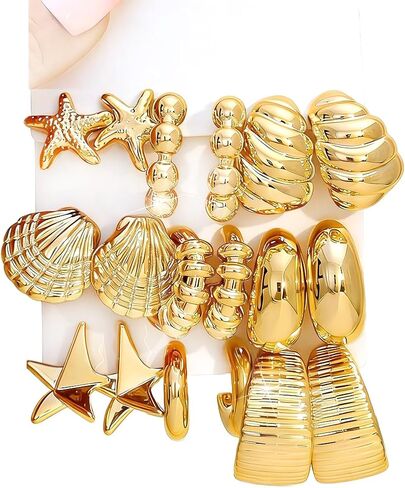 9 Pairs Gold Hoop Earrings Set for Women, Lightweight Chunky Twisted Teardrop Hoop Earrings Multipack Hypoallergenic Versatile Jewelry Pack, Birthday Holiday for Gifts in Saudi Arabia