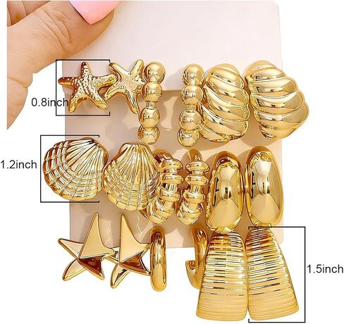 9 Pairs Gold Hoop Earrings Set for Women, Lightweight Chunky Twisted Teardrop Hoop Earrings Multipack Hypoallergenic Versatile Jewelry Pack, Birthday Holiday for Gifts in Saudi Arabia
