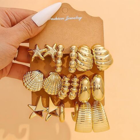 9 Pairs Gold Hoop Earrings Set for Women, Lightweight Chunky Twisted Teardrop Hoop Earrings Multipack Hypoallergenic Versatile Jewelry Pack, Birthday Holiday for Gifts in Saudi Arabia