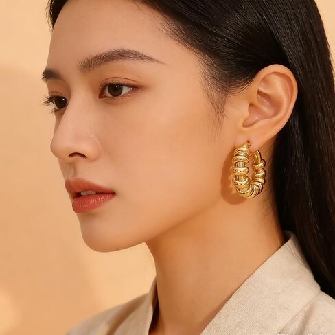 9 Pairs Gold Hoop Earrings Set for Women, Lightweight Chunky Twisted Teardrop Hoop Earrings Multipack Hypoallergenic Versatile Jewelry Pack, Birthday Holiday for Gifts in Saudi Arabia