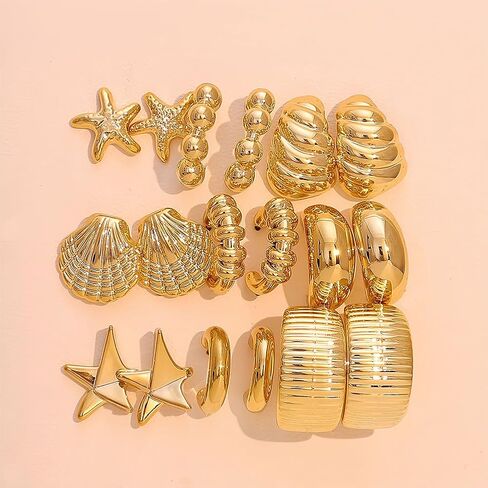 9 Pairs Gold Hoop Earrings Set for Women, Lightweight Chunky Twisted Teardrop Hoop Earrings Multipack Hypoallergenic Versatile Jewelry Pack, Birthday Holiday for Gifts in Saudi Arabia