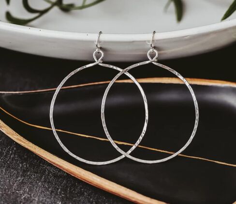 Extra Large Hoop Earrings Hammered Sterling Silver XL in Saudi Arabia