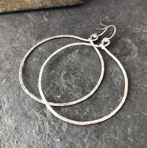 Extra Large Hoop Earrings Hammered Sterling Silver XL in Saudi Arabia